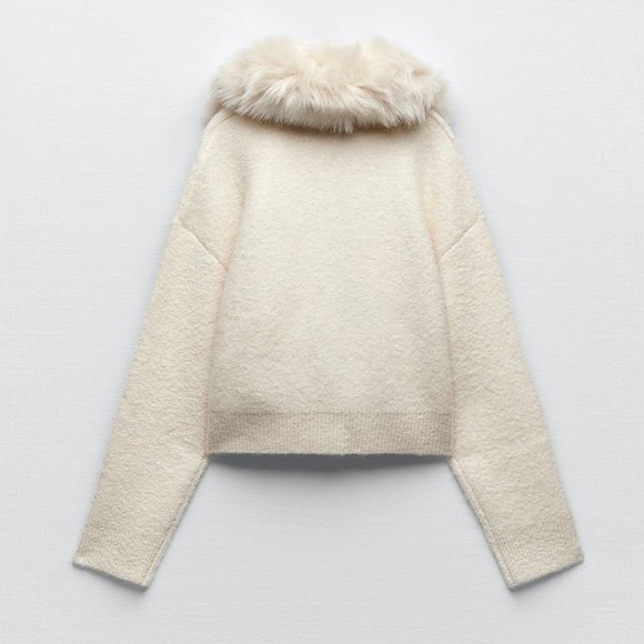 LAST 1!🔥ZARA REMOVABLE FAUX FUR LAPEL KNIT JACKET - Picture 13 of 14
